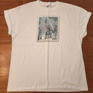 VINTAGE "2001 HEREOS USA" STAMP TSHIRT, XL, 9/11